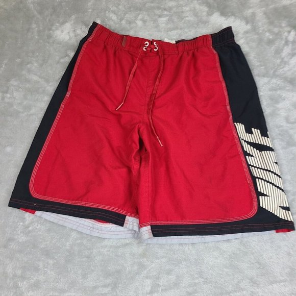 Vintage Nike Swim Trunks Men’s XL Black  Swoosh Logo Red  Lined Men's Swim trunk - Picture 1 of 11